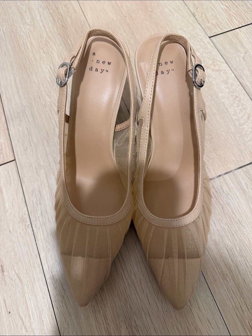 a new day Nude Pointed-Toe Mesh Slingback Heels